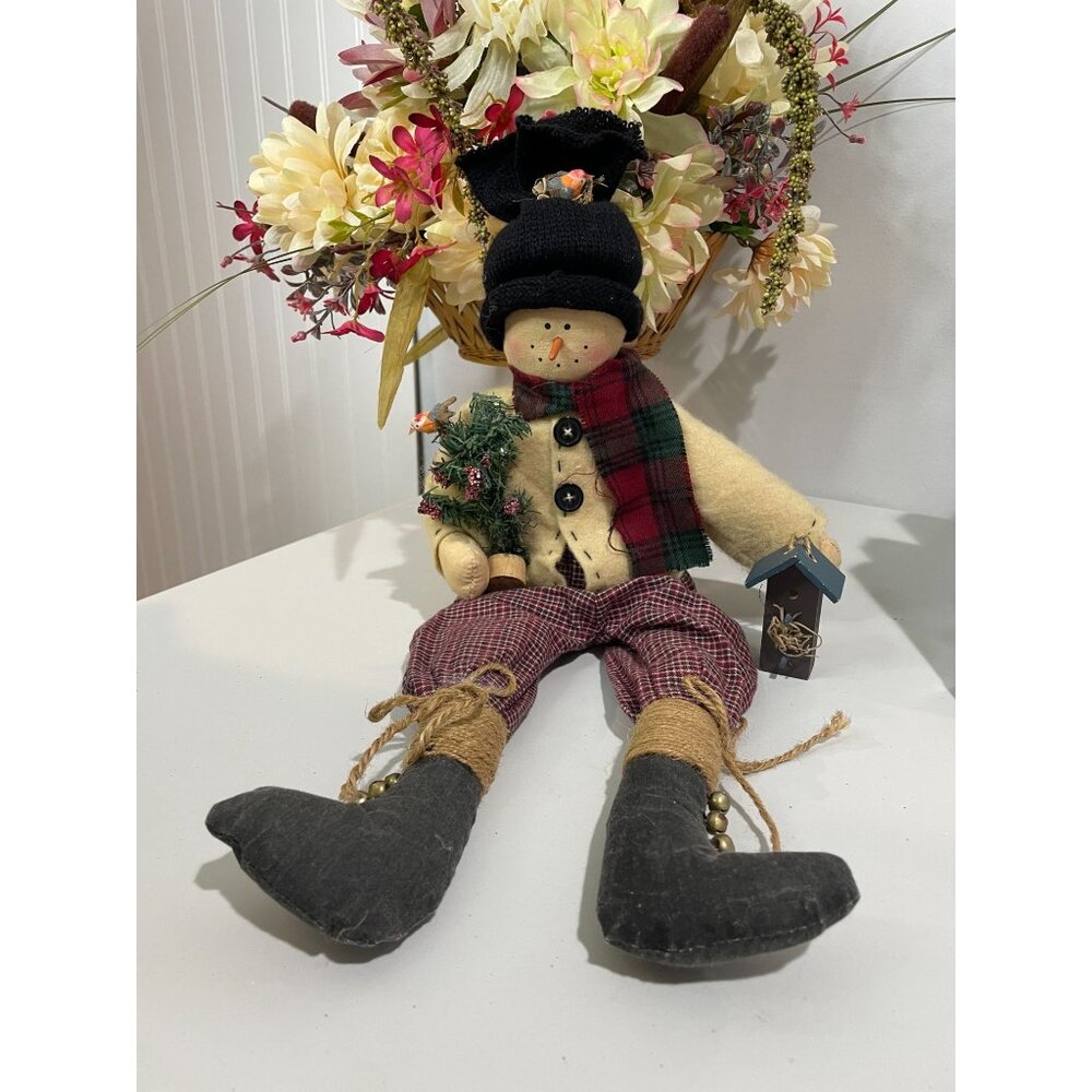 Handcrafted Decorative Snowman Doll With Scarf & Birdhouse Figurine